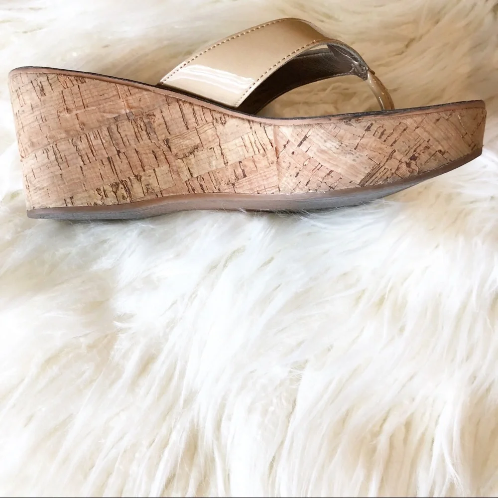 Sam Edelman Beige and Brown Cork Wedge Flip Flops - Picture 4 of 6
